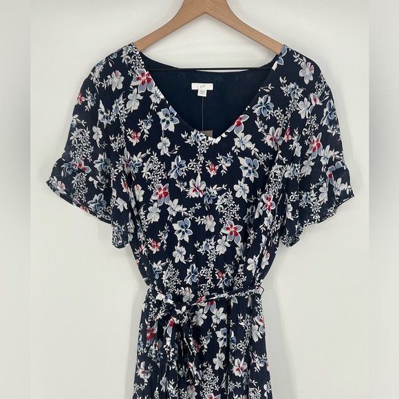 "NWT" J.Jill Navy Floral Maxi Dress Lined With Tie Waist- Size 2X - Picture 7 of 13